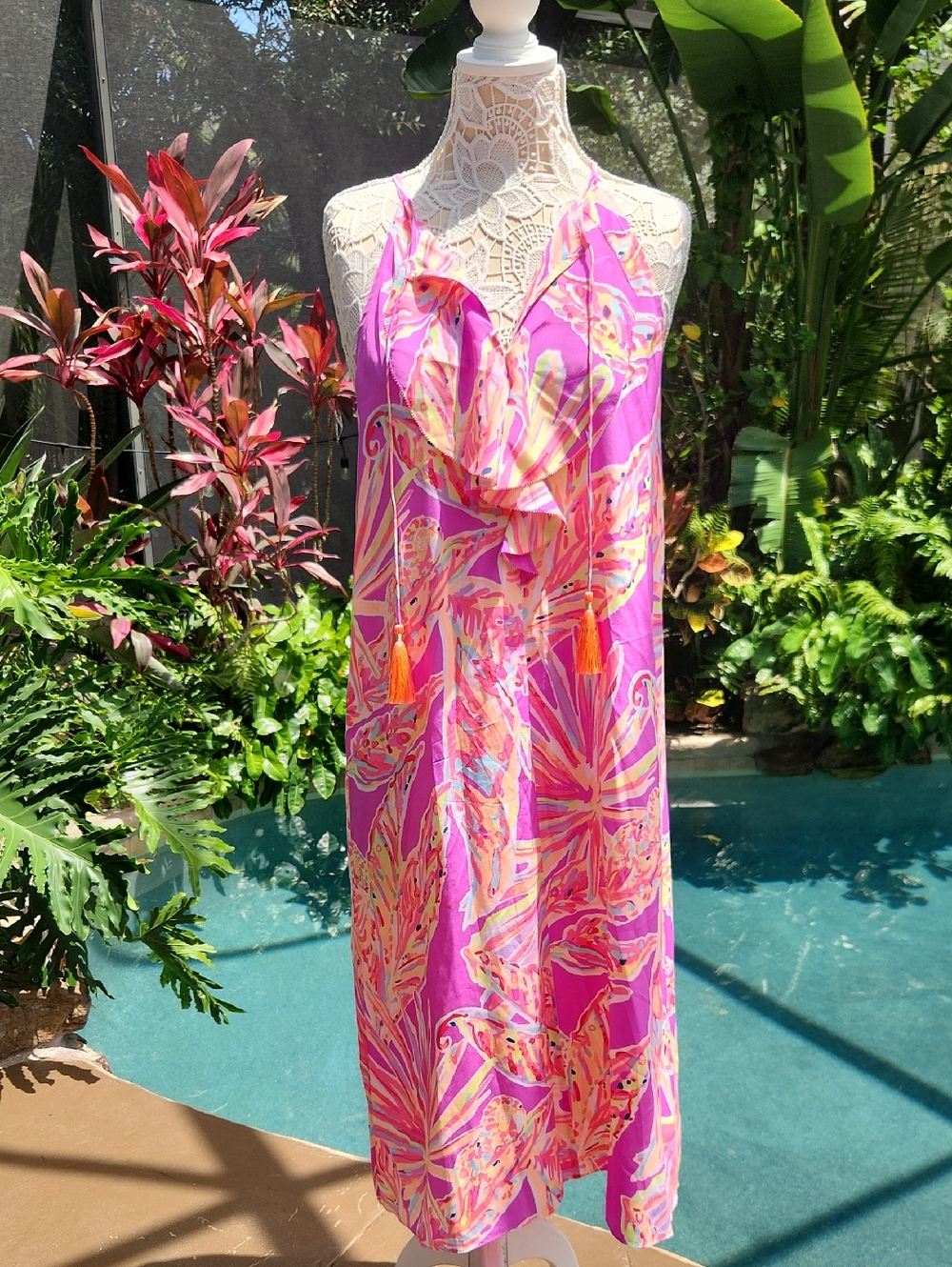 Lilly Pulitzer Tropical Print Sundress..Like New! 100% Silk!